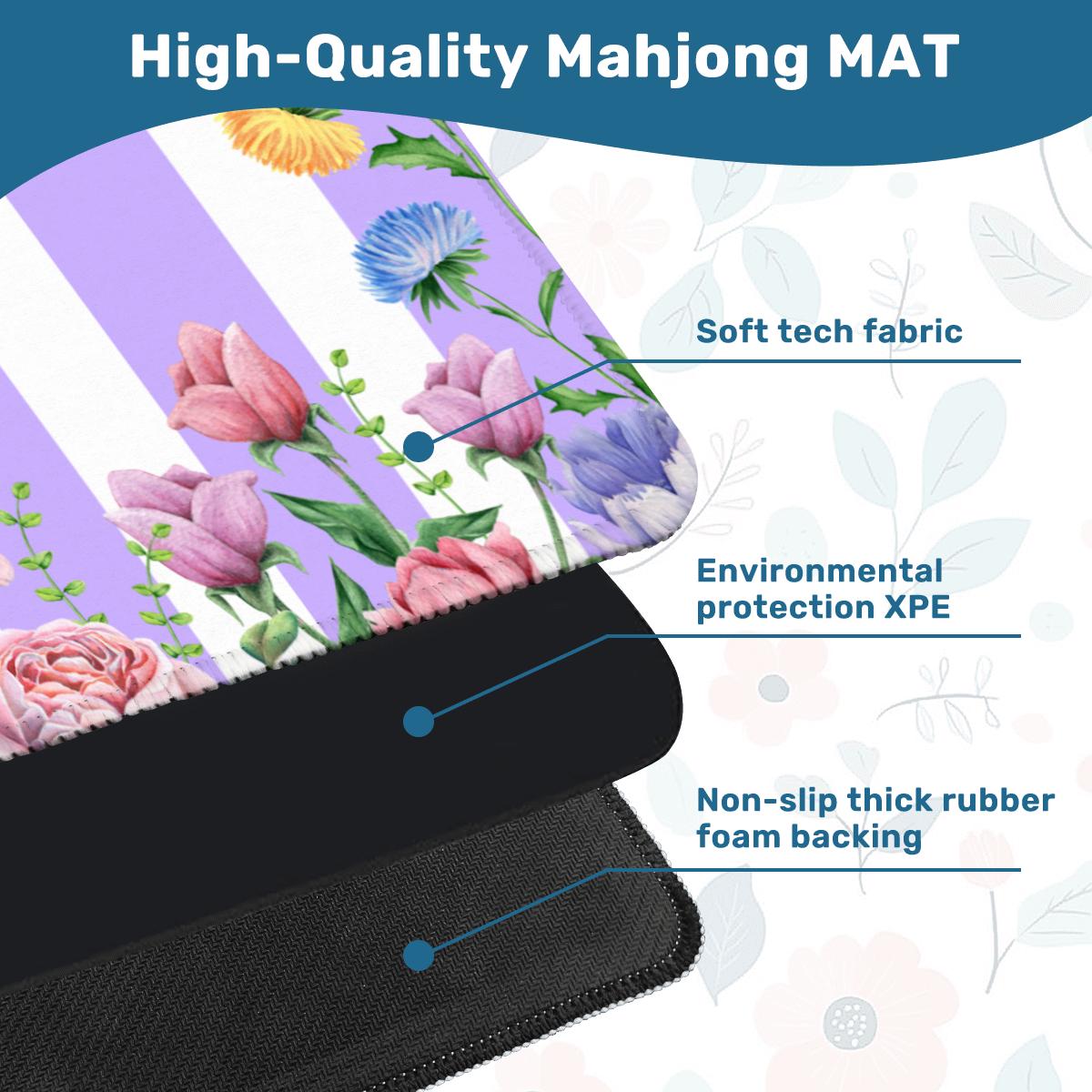 Purple stripe Floral Stripe Mahjong Mat: Mahj Game Tabletop (31.5-inch)