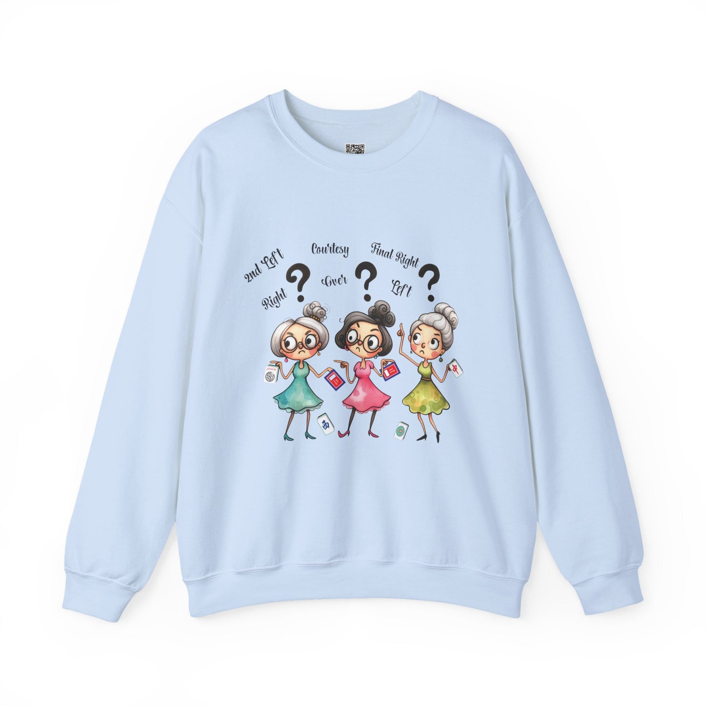 Mahjong Grannies Sweatshirt | Cute Cartoon Ladies with Question Marks