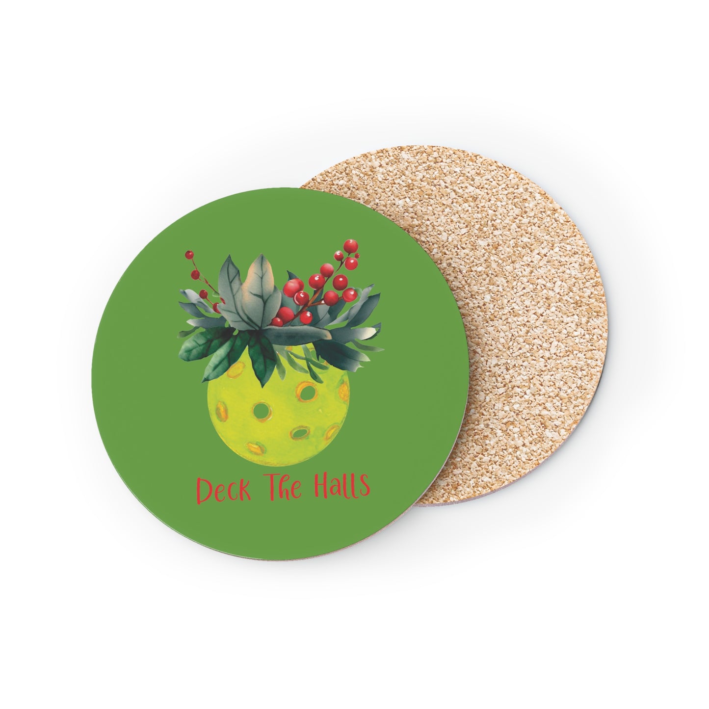 Festive Pickleball Holiday Coasters, Deck the Halls Drink Coasters, Christmas Home Decor, Eco-Friendly Beverage Coasters, Seasonal Tableware