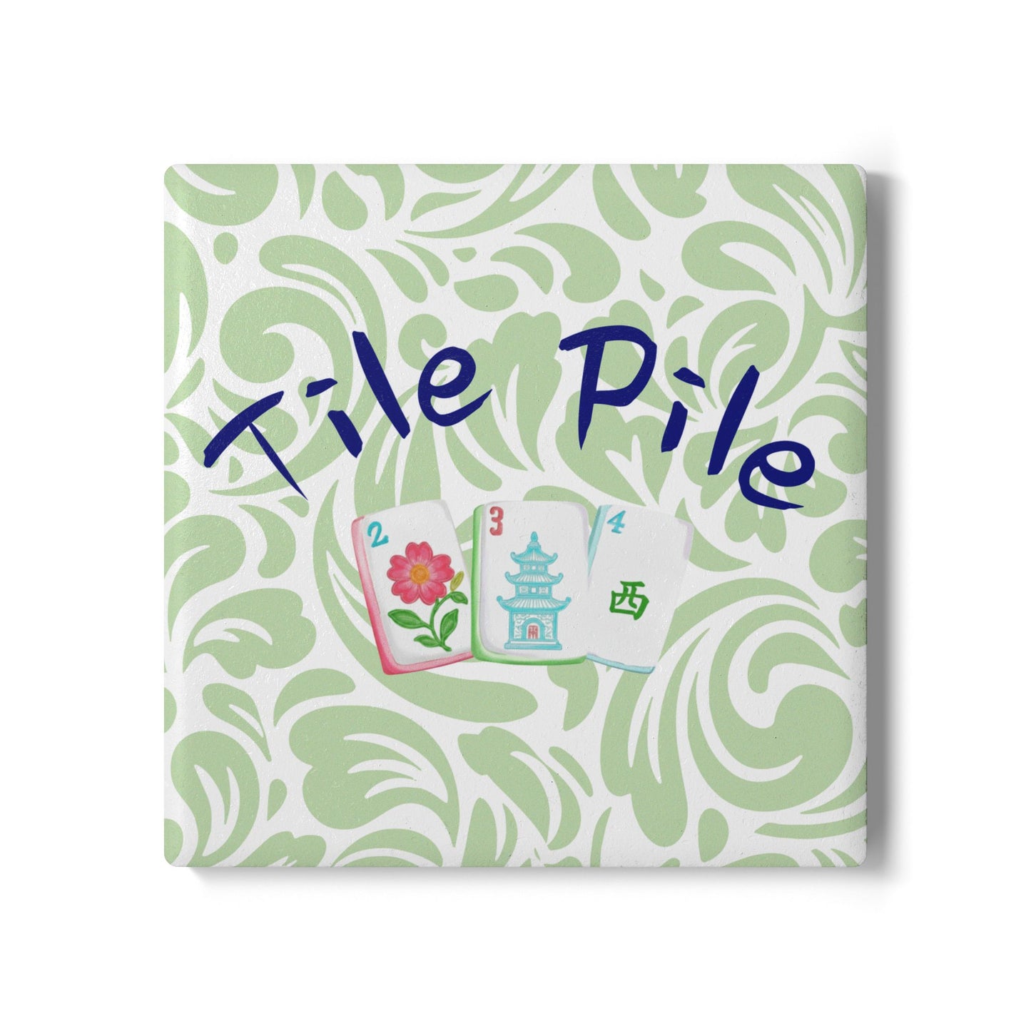 Tile Pile Ceramic Coaster | Mahjong Tiles, Floral Pagoda Design