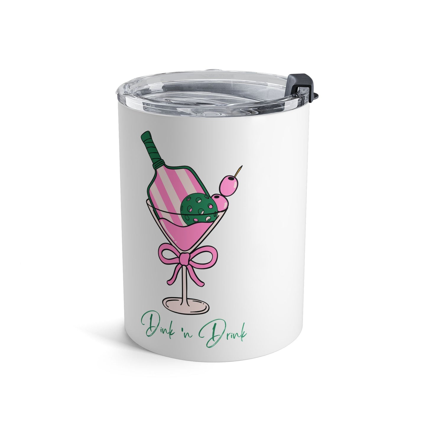 Cute Dink 'n Drink Cocktail Tumbler, Fun Drinkware for Parties, Pickleball Celebrations, Gift for Friends, Pink and Green Design