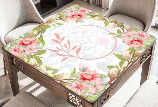Red Floral Branches Mahjong Mat: Mahj Game Tabletop (31.5-inch)