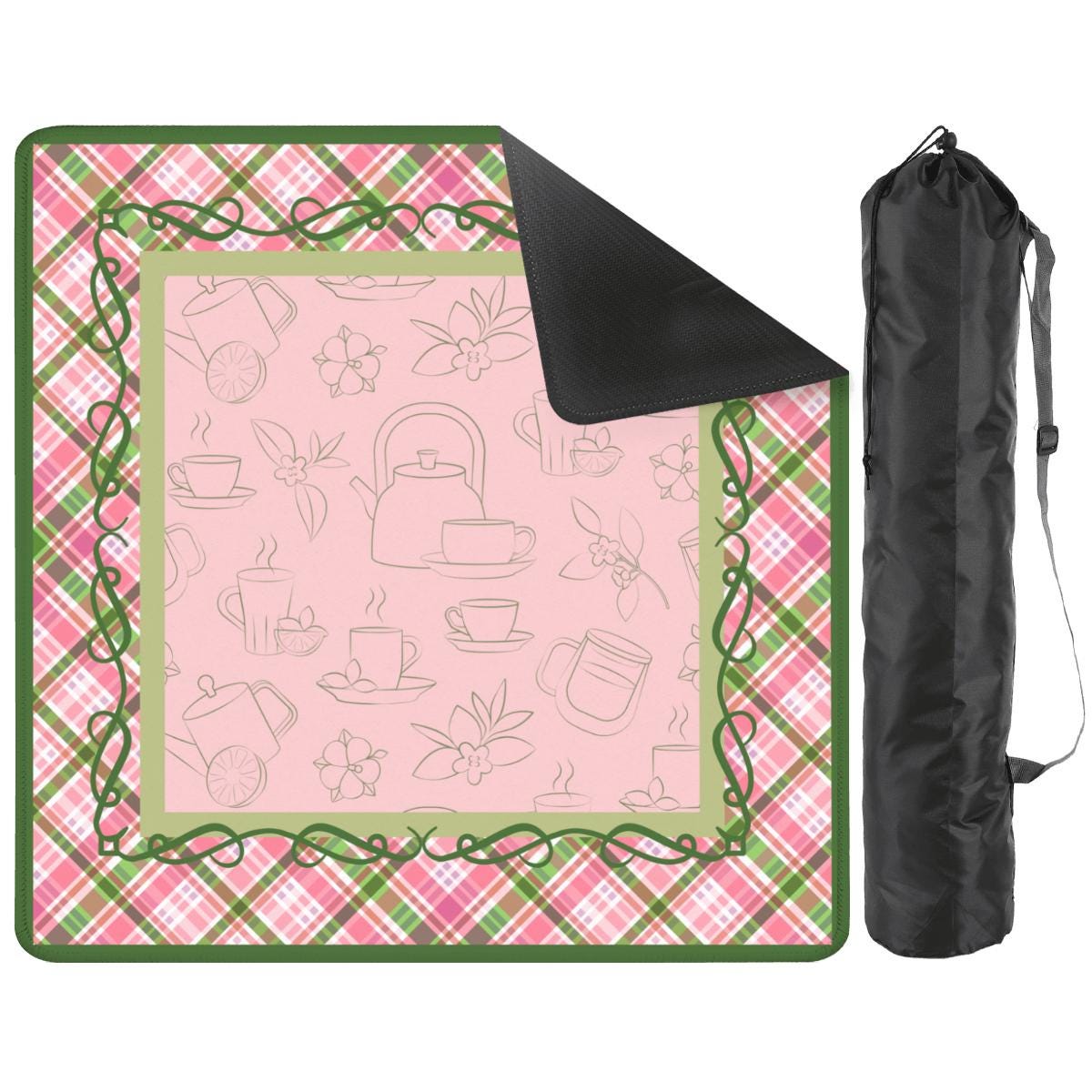 Spill the Tea Plaid Mahjong Mat: Non-Slip Polyester, 31.5" Square