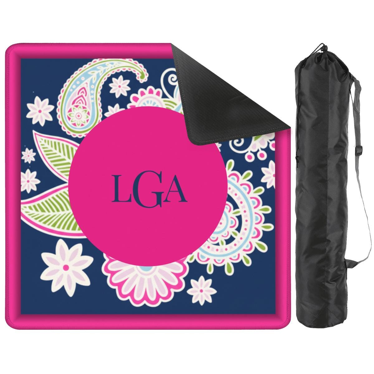 Navy Paisley Custom Monogram Mahjong Mat: Mahj Game Tabletop (31.5-inch)