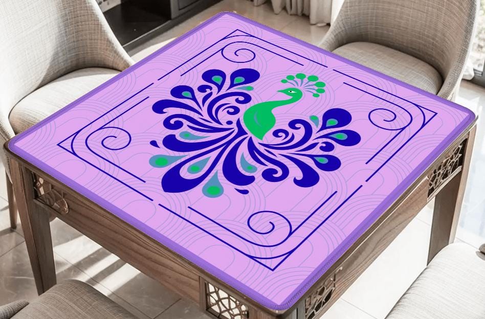 Pretty as a Peacock Mahjong Mats: Non-Slip Polyester, 31.5" Square