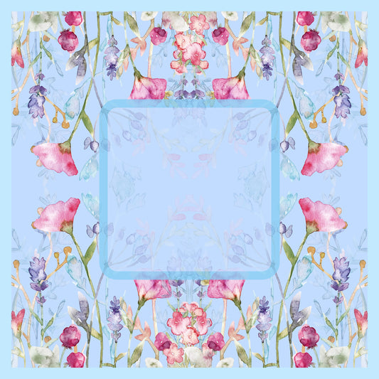 Sky Blue Florals Mahjong Mat: Mahj Game Tabletop (31.5-inch)