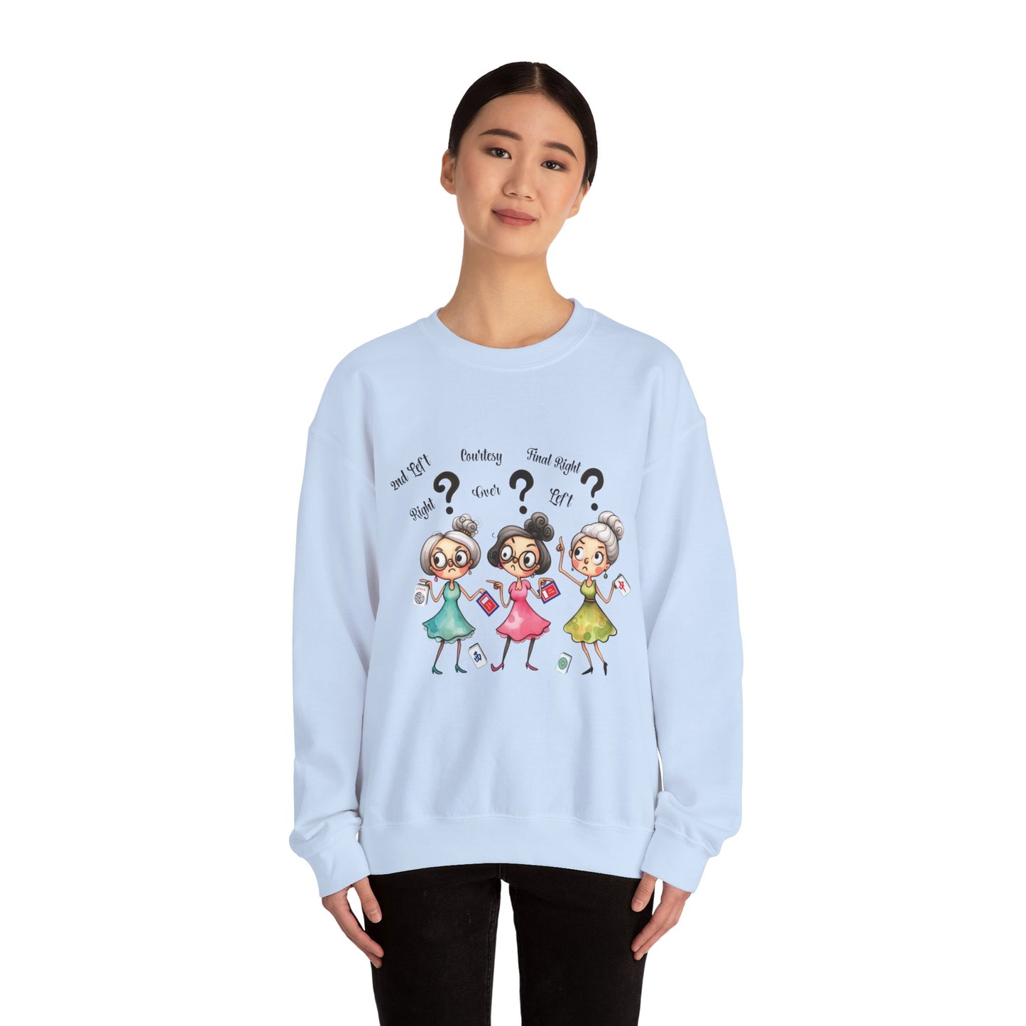 Mahjong Grannies Sweatshirt | Cute Cartoon Ladies with Question Marks