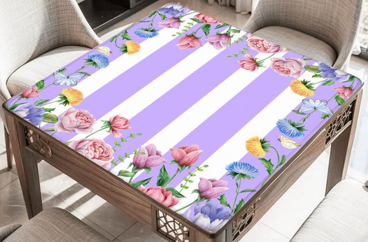 Purple stripe Floral Stripe Mahjong Mat: Mahj Game Tabletop (31.5-inch)