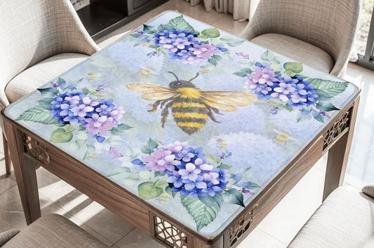 Honeybees and Hydrangeas Mahjong Mat: Mahj Game Tabletop (31.5-inch)