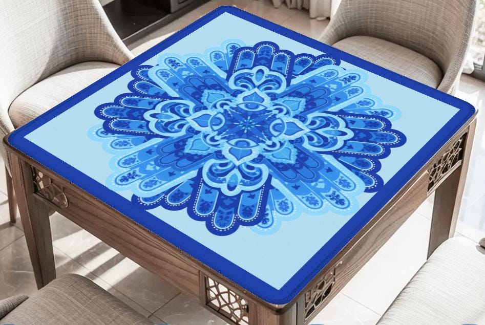 Blue Hamsa Mahjong Mat: Mahj Game Tabletop (31.5-inch)