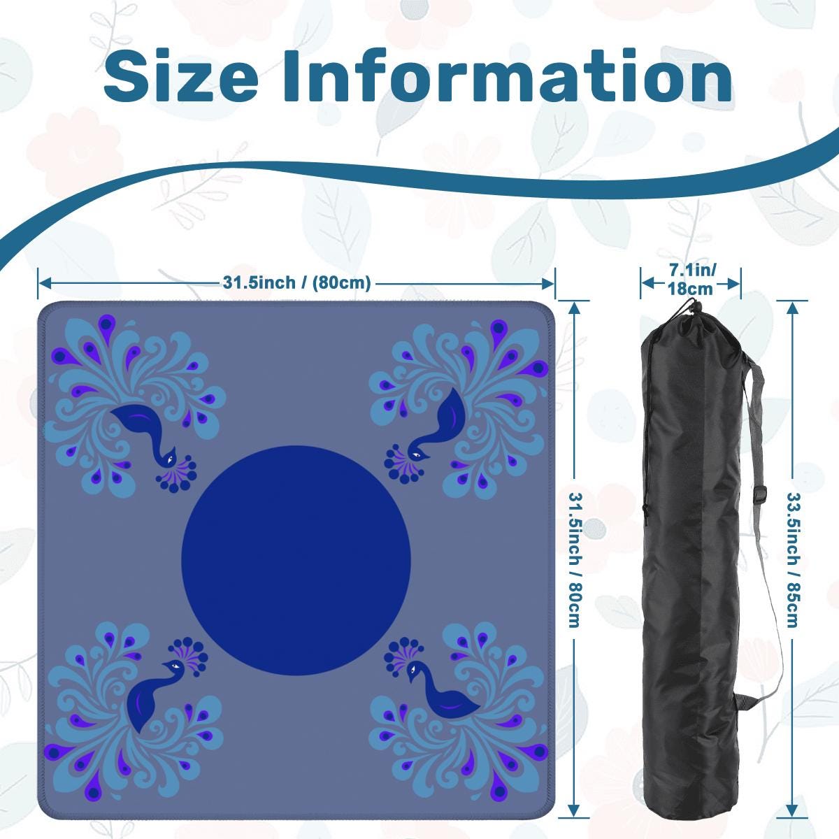 Blue Peacock Mahjong Mat: Mahj Game Tabletop (31.5-inch)