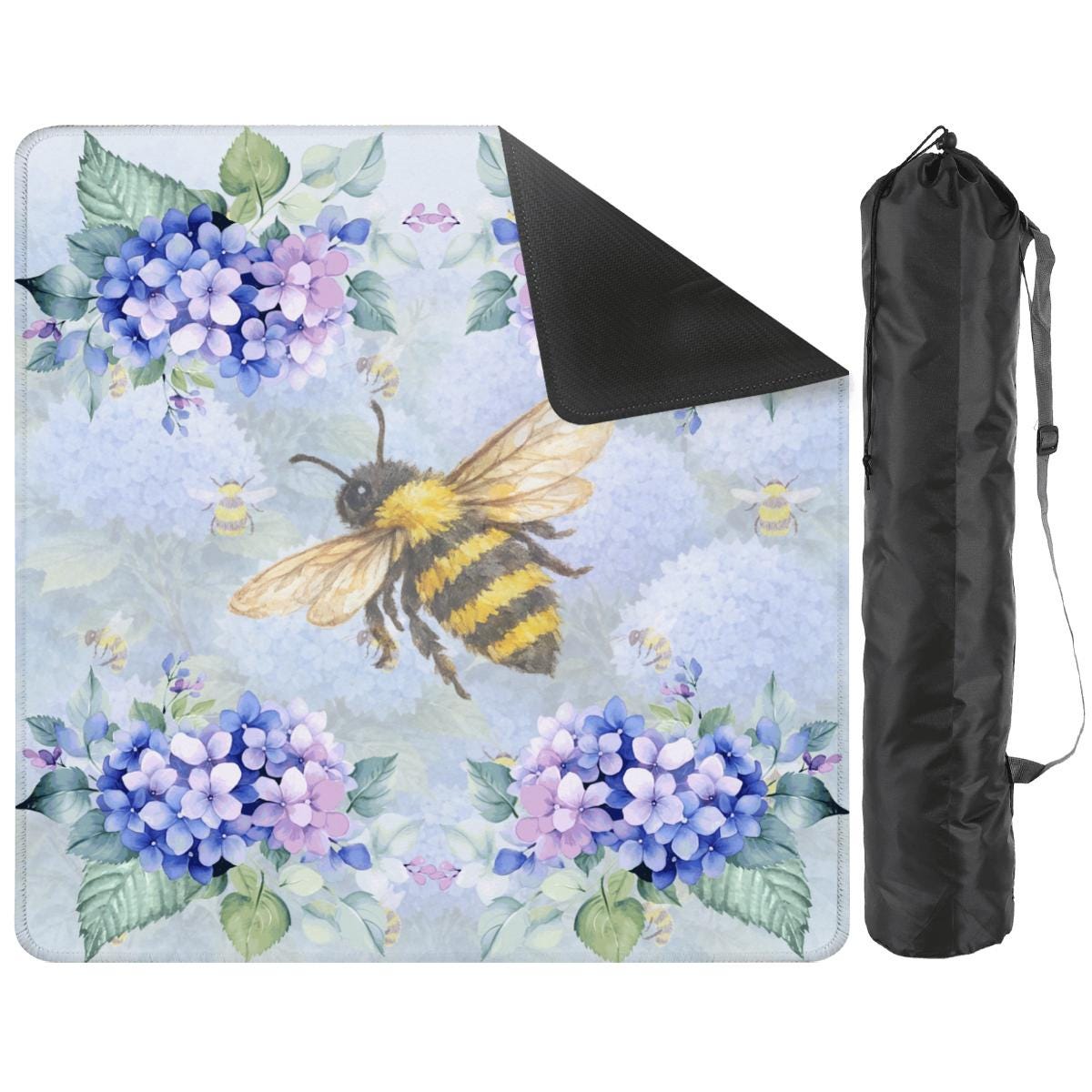 Honeybees and Hydrangeas Mahjong Mat: Mahj Game Tabletop (31.5-inch)