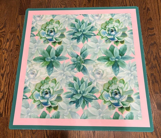 Emerald Pink Floral Mahjong Mat: Mahj Game Tabletop (31.5-inch)