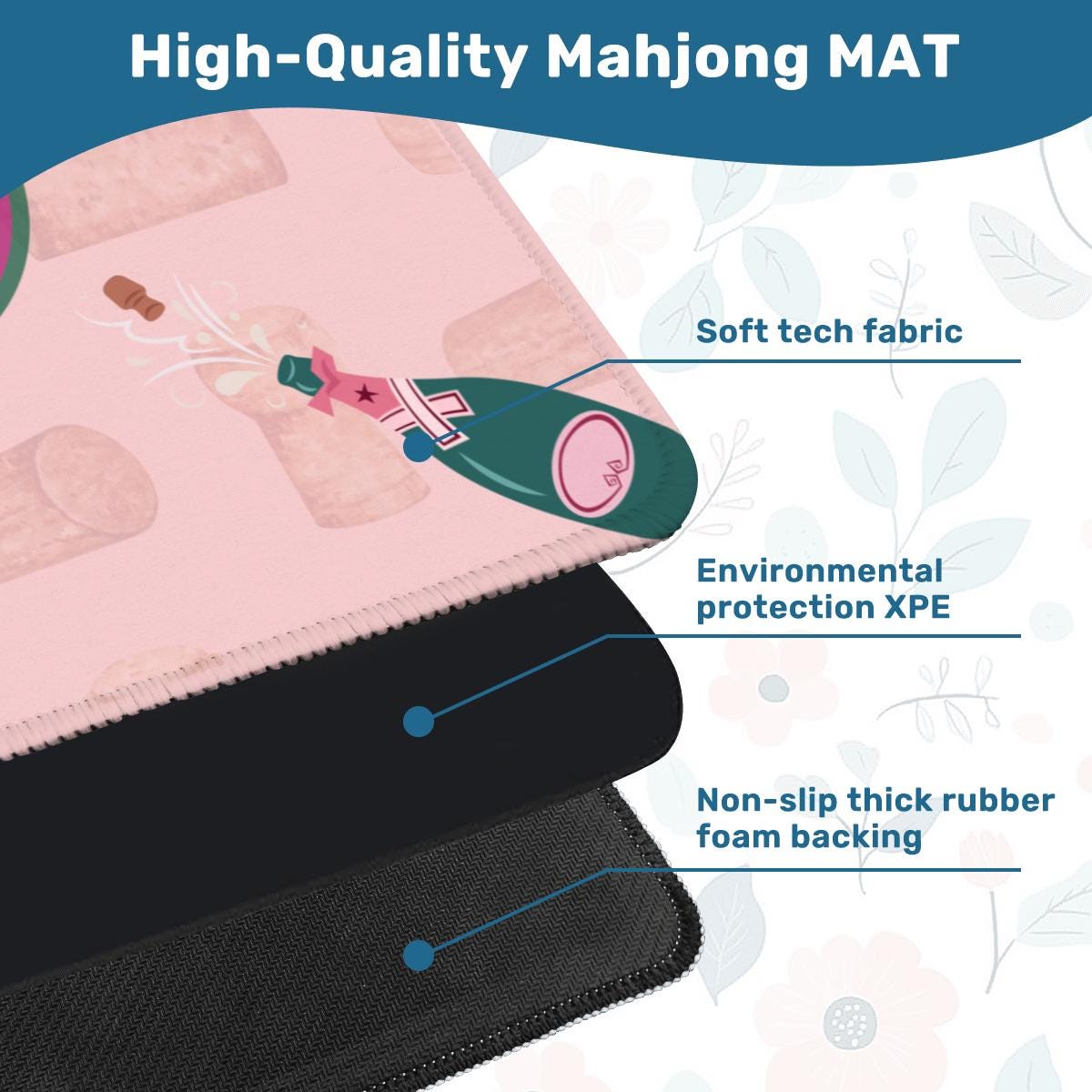 Champagne Toast Mahjong Mat: Non-Slip Polyester, 31.5" Square