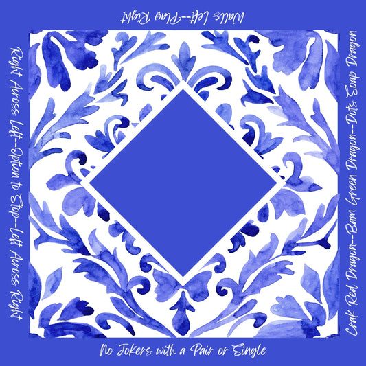 Deep Blue Floral Travel Mahjong Mat with instructions: Mahj Game Tabletop (20.9-inch)