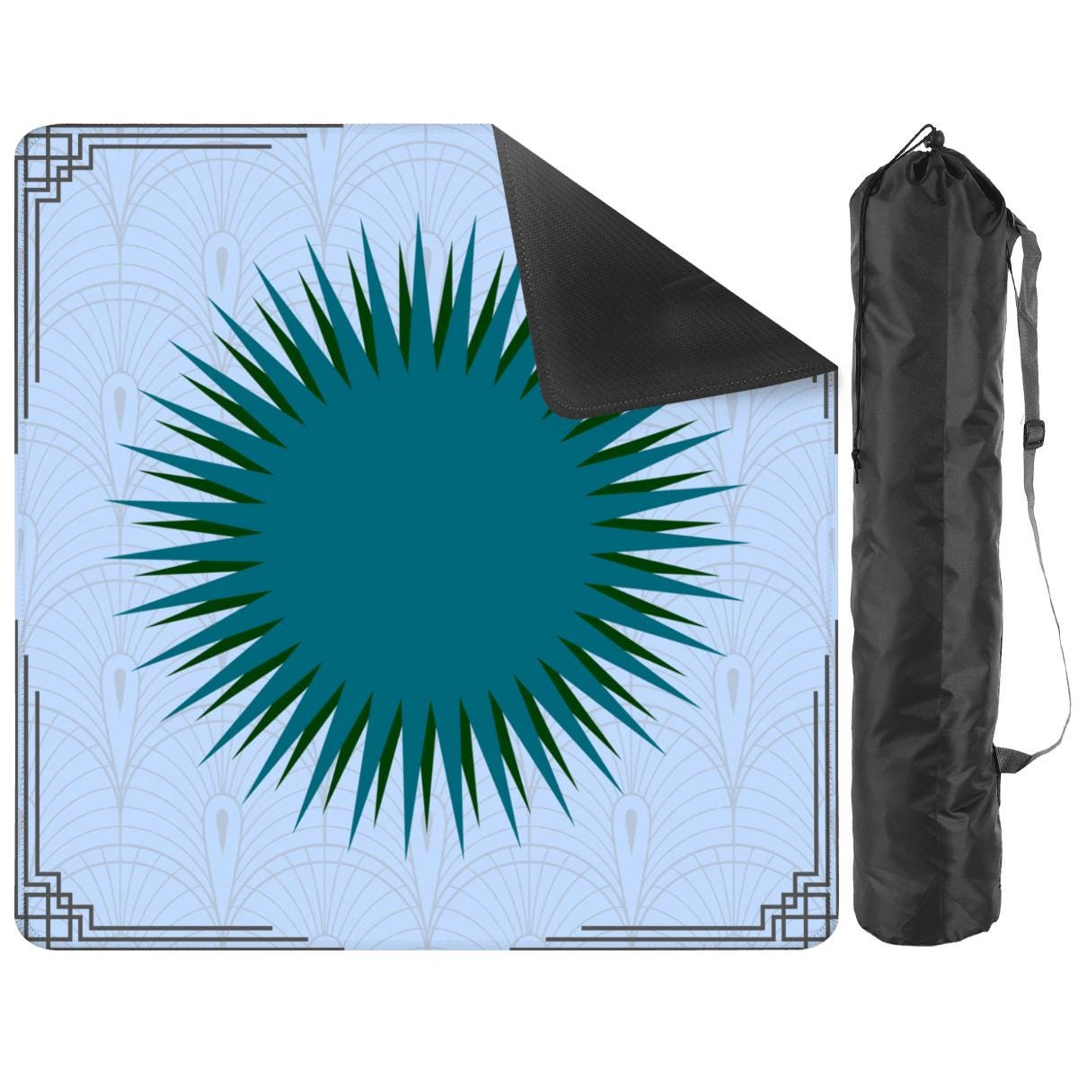 Teal Burst Mahjong Mat: Non-Slip Polyester, 31.5" Square