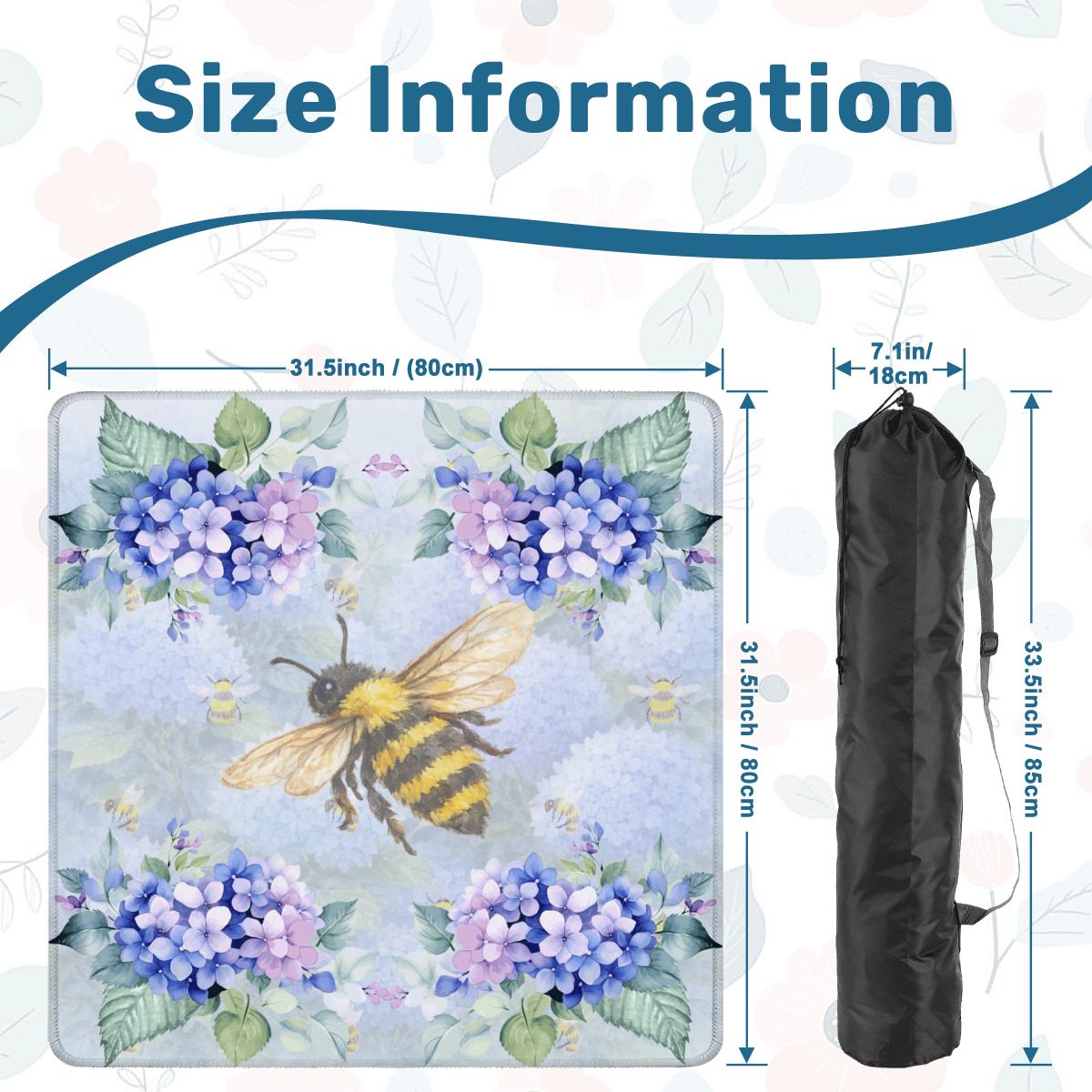 Honeybees and Hydrangeas Mahjong Mat: Mahj Game Tabletop (31.5-inch)