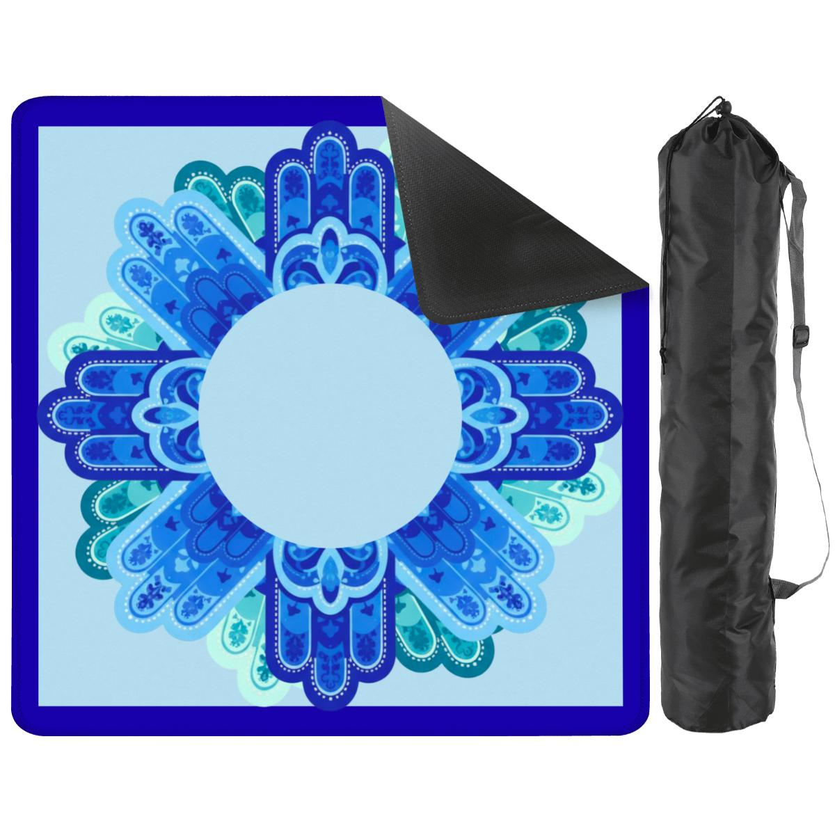 Blue Hamsa Open Middle Mahjong Mat: Mahj Game Tabletop (31.5-inch)
